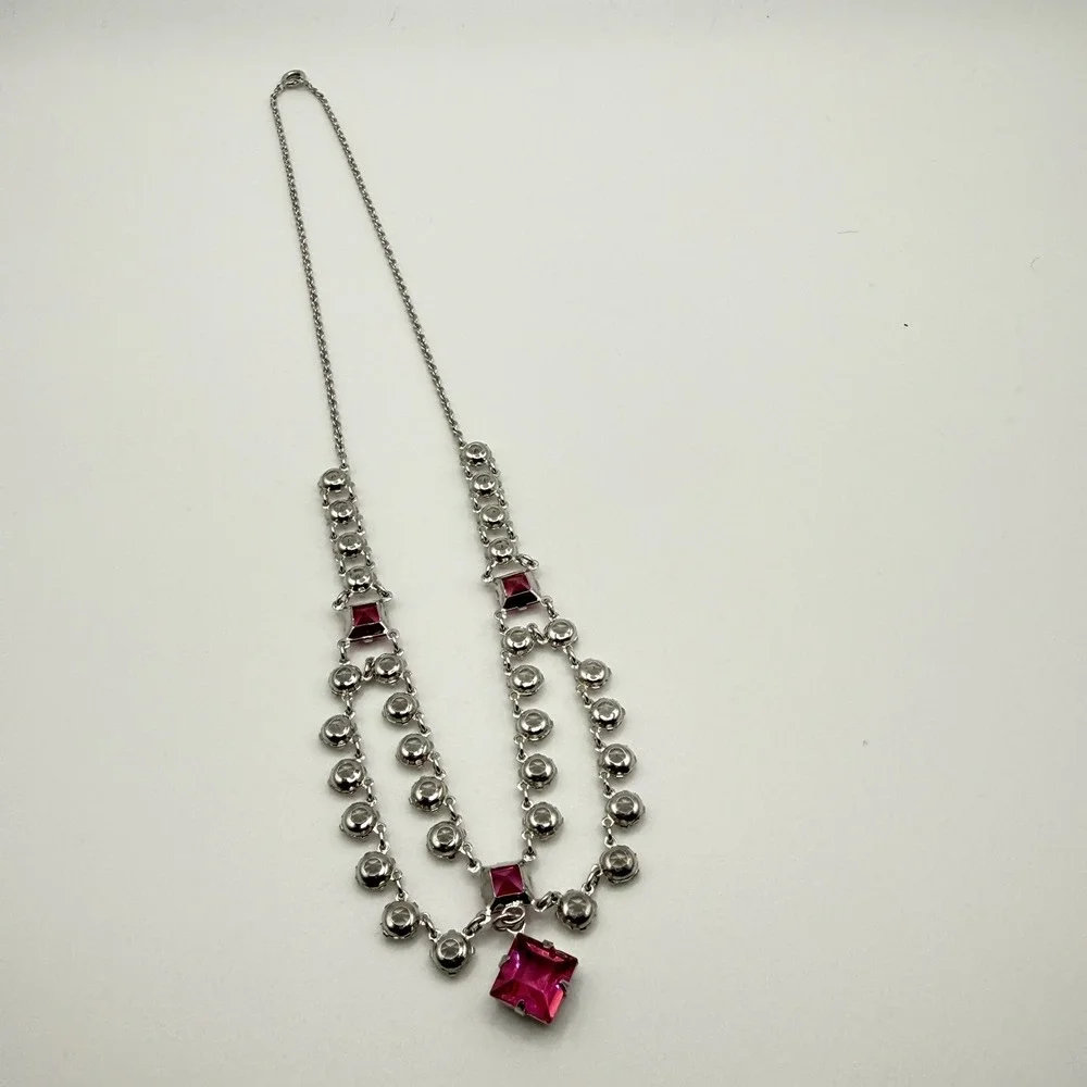 Vintage Art Deco 12k Gold Filled Open Back Crystal Riviere Festoon Necklace - Picture 6 of 7